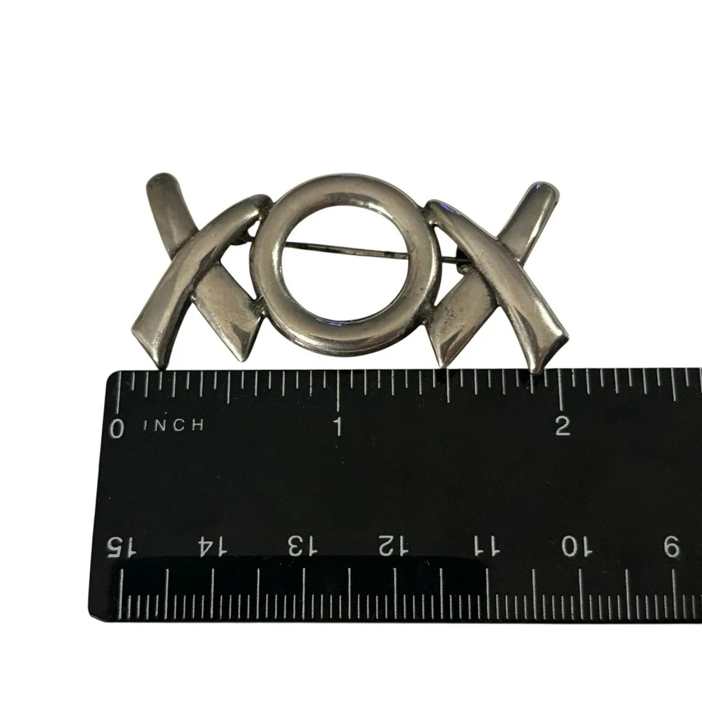 XOX Brooch Pin Sterling Silver 925 Hugs Kisses Vintage Love Gift Anniversary 2